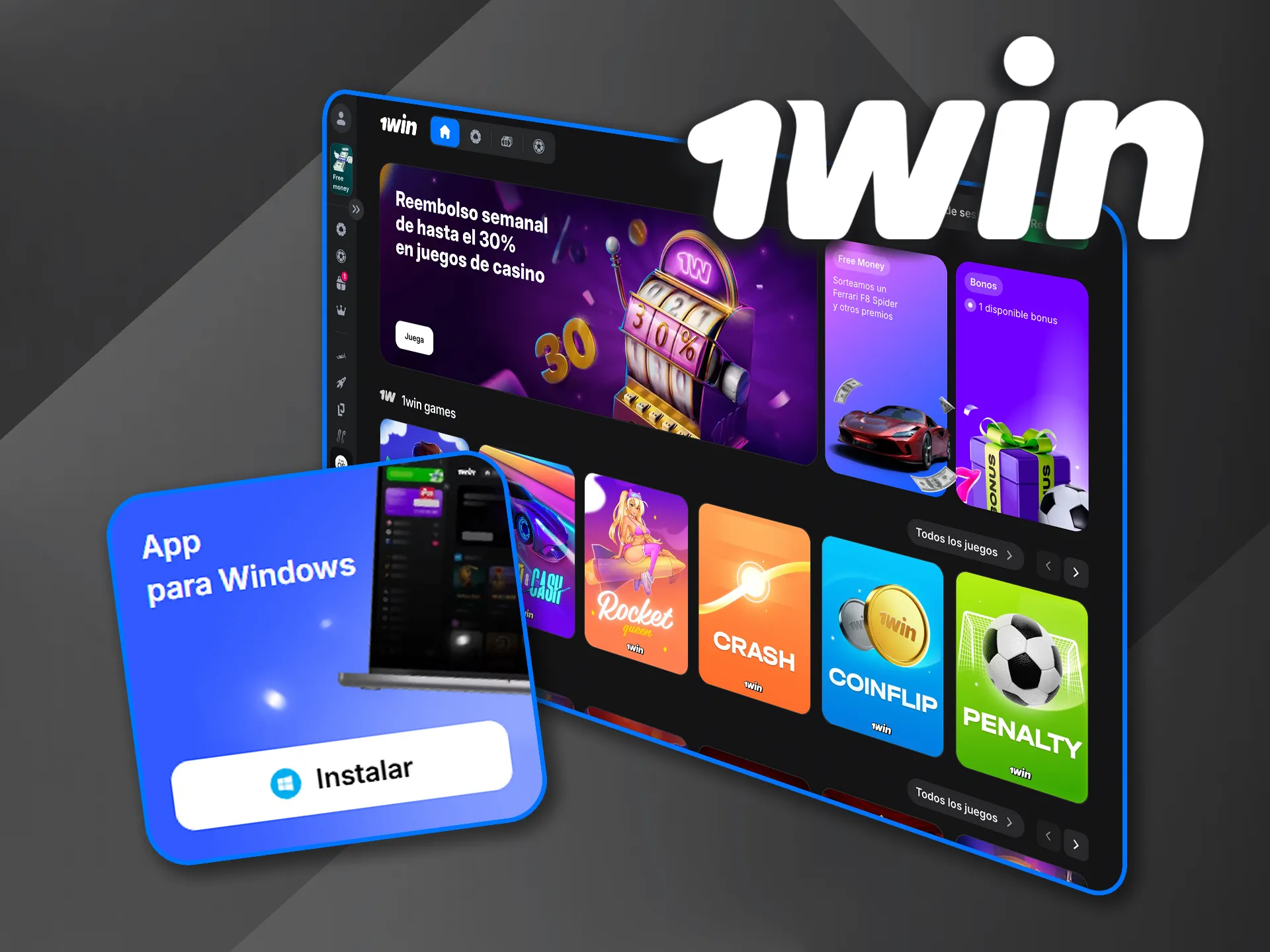 Instala 1win en Windows y apuesta en todos los juegos desde tu escritorio.